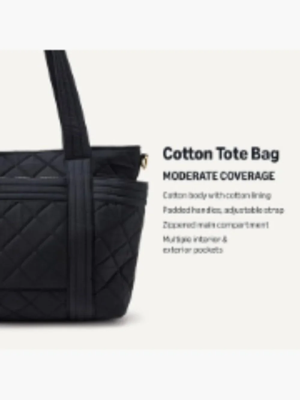 Quilted Cotton Tote Handbag with Padded Handles & Crossbody Strap